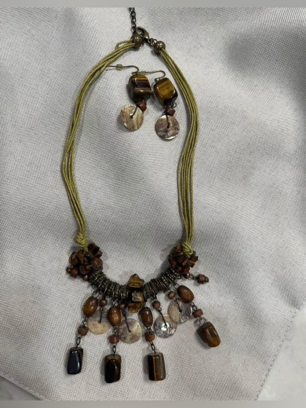 Multi Layer Necklace with Tiger Eye Beads Nd Matching Earrings
